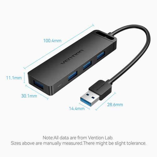 Vention 4-Port USB 3.0 Hub With Power Supply 0.15M Black