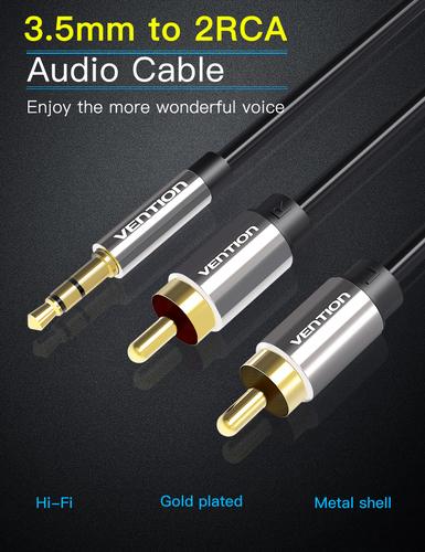 Vention 3.5mm Male to 2RCA Male Audio Cable 1.5M Black Metal Type