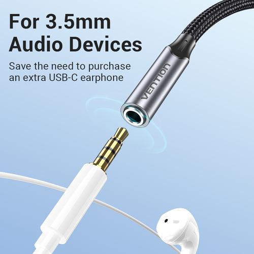 Vention USB-C Male to 3.5MM Earphone Jack With DAC Adapter 0.1M Gray Aluminum Alloy Type