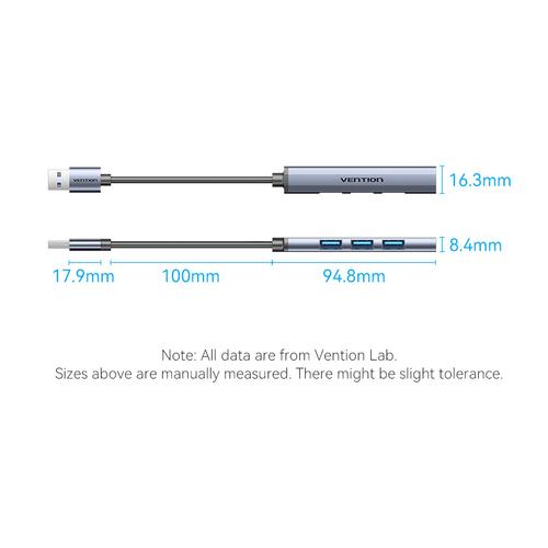 Vention USB 3.0 to USB 3.0/USB 2.0*3 Mini Hub 0.15M Gray Metal Type