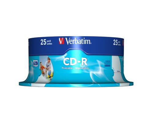 Matricas CD-R AZO Verbatim 700MB 1x-52x Wide Printable, ID Bran,25 Pack Spindle
