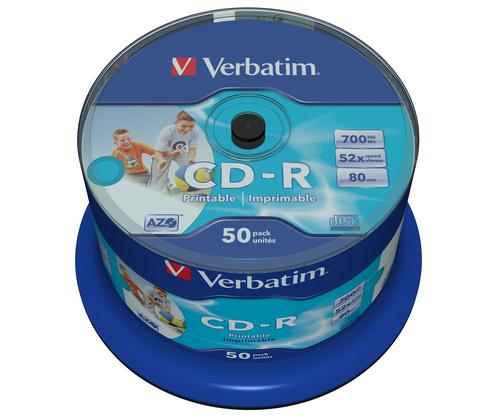 Matricas CD-R AZO Verbatim 700MB 1x- 52x Wide Printable non ID,50 Pack Spindle