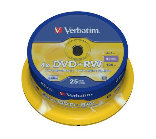 DVD+RW Verbatim 4,7GB 25pcs Pack 4x Spindel silver retail