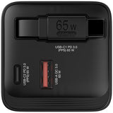 Verbatim GaN Charger 65W 2 Port retractable cable display US plugs with EU and UK adaptors