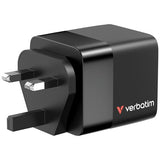 Verbatim GaN Charger 65W 2 Port retractable cable display US plugs with EU and UK adaptors