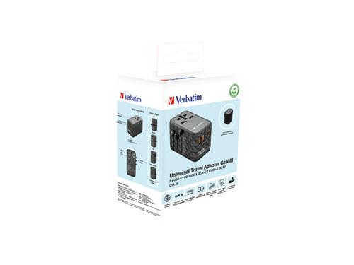 Verbatim UTA-06 100W GaN III Universal Travel Adapter with 2 x USB-C PD & QC 4+ & 2 x USB-A QC 3.0 ports