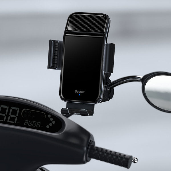 Baseus elektrisk smartphoneholder til cykel med indbygget solpanel 150mAh sort (SUZG010001)